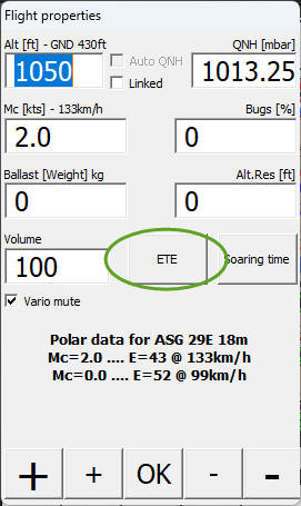 Find Estimated Time Error setting in SeeYou Mobile